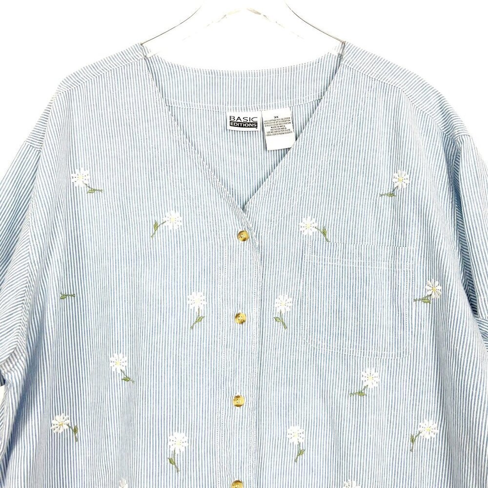 Basic Editions Blouse Women's 3x Embroidered Dais… - image 2